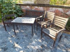 Garden Furniture - a timber lot comprising a rectangular table 69 cm (h) x 76 cm (w) x 51 cm (d),