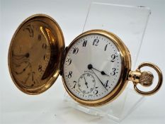 9 ct gold - a gentleman's 9 ct gold hunter cased pocket watch,