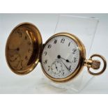 9 ct gold - a gentleman's 9 ct gold hunter cased pocket watch,