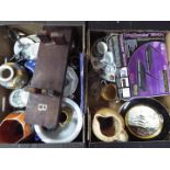 A mixed lot to include ceramics, glassware, metal ware and similar, two boxes.