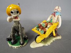 Runnaford Pottery - Two Will Young 'Widecombe Fair' figures comprising Uncle Tom Cobley gardening,