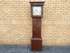 An early 19th century oak and mahogany cased 30-hour longcase clock, 13 inch painted dial,