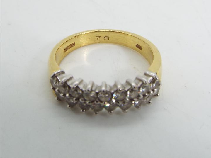 18ct gold - a 18 ct gold ring set with eighteen diamond, stamped .76, size N. approx weight 5. - Image 5 of 5