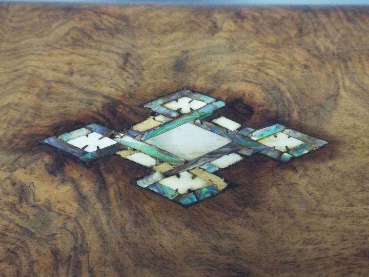A good quality, dome top writing slope with mother of pearl and abalone inlay, - Image 6 of 7