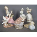 Five Spanish porcelain figurines to include Nao, Rosal and similar, largest approximately 26.