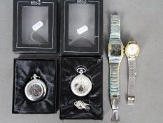 Two modern 'Heritage Collection' pocket watches contained in original packaging and two vintage