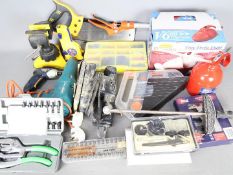 Lot to include a Black & Decker electric sander, hot air paint stripper, Einhell Screwmaxx,