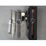 Six modern wristwatches to include seiko, Avia and similar, a 14kt gold tie pin set with pearl,