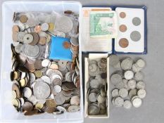 A collection of predominantly UK coins,