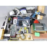 A mixed lot of tools to include hand tools, electric drill, 3" cut off tool and similar.