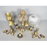 Lot to include a three branch ceiling light with two matching wall lights,