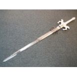 A fantasy double-edged two handed sword with spikes attached to blade,