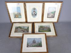 Brocklehurst Whiston - Six woven silk pictures,