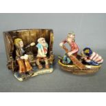 Runnaford Pottery - Two Will Young 'Widecombe Fair' figures comprising a two character bench and a