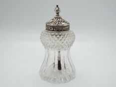A silver topped cut glass brush pot,