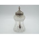 A silver topped cut glass brush pot,