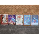 Five framed Disney animated film posters, approximately 87 cm x 63 cm.