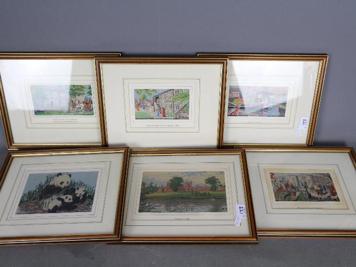 Brocklehurst Whiston - Six woven silk pictures,