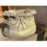 Garden Stoneware - a reconstituted stoneware planter in the style of a sack,