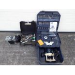 A Pro router kit in carry case, a Wickes bench grinder and a quantity of hand tools.