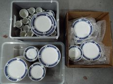 A large collection of Steelite dinner and tea wares in the 'Marina Blue' pattern, three boxes.