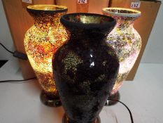 Unused Retail Stock - Three x Crackle Glass Table Lamps, Vase shape. Brand new unused condition.