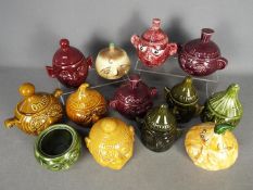 Thirteen figural kitchen storage jars (one lacking cover) by Sylvac, P&K and similar.