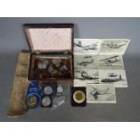 A wooden box containing a small quantity of coins, Victorian and later,