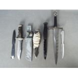 Six knives to include a Kunai dart knife two throwing knives two daggers and a ladies camping knife