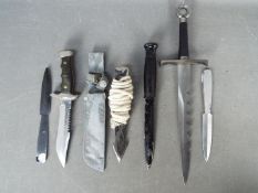 Six knives to include a Kunai dart knife two throwing knives two daggers and a ladies camping knife
