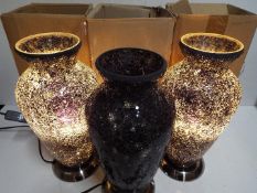 Unused Retail Stock - Three x Crackle Glass Table Lamps, Vase shaped. Brand new unused condition.