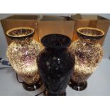 Unused Retail Stock - Three x Crackle Glass Table Lamps, Vase shaped. Brand new unused condition.