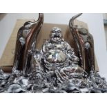Unused Retail Stock - a quantity of white metal decorative items to include a large Laughing Buddha,