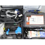 Lot to include an electric screwdriver, air nailer / stapler, tyre removal tool and similar,