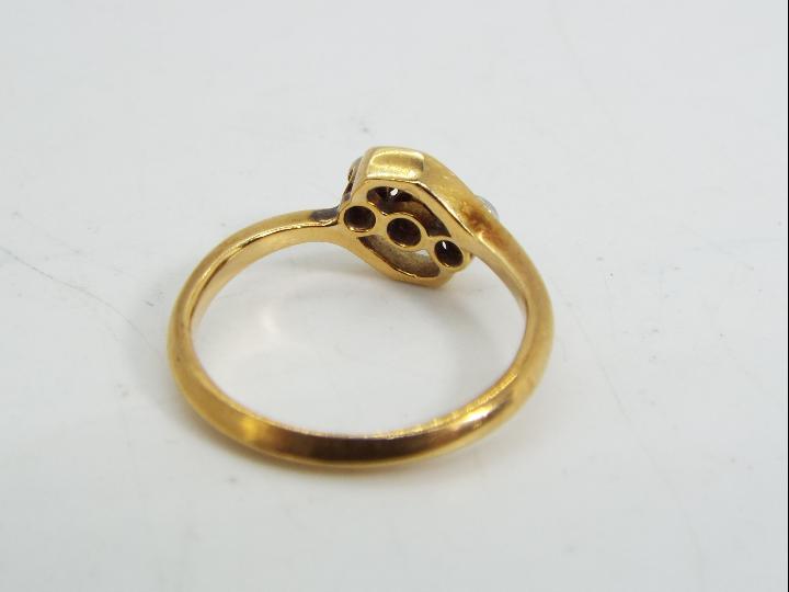 18ct gold - a 18ct gold trilogy ring set with old cut crossover diamonds, stamped 18 ct, size I, - Image 4 of 5