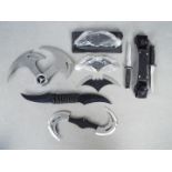 A collection of unusual bladed items to include 3 "Baterangs" two double-bladed knives (one