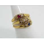 18ct gold - a 18 ct gold stone set triple ring, size L½, approx weight 5.