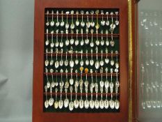 A display case housing a quantity of souvenir collector spoons,