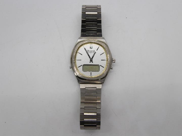 A Bulova Combitron gentleman's stainless steel wristwatch, 8345-1, the case numbered 5 73XXX0.