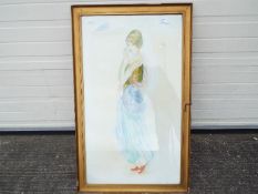 Framed watercolour depicting a young gir