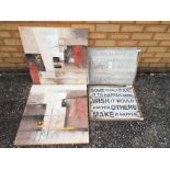 Retail Stock - two modern paintings on canvas 60 x 60 cm and two novelty wall art signs 40 x 50 cm