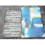 Unused Retail Stock - Two modern wall plaques approximately 55 x 40 cm and a modern canvas print