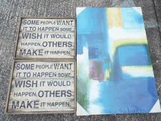 Unused Retail Stock - Two modern wall plaques approximately 55 x 40 cm and a modern canvas print