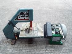 A Clarke 12" band saw and a Tomek Supergrind 2000.