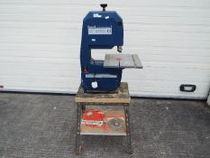 A Draper 9" two wheel bandsaw on stand, approximately 140 cm x 64 cm x 39 cm.