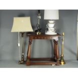 Four table lamps including two by Laura Ashley and a small side table approximately 52 cm x 55 cm x