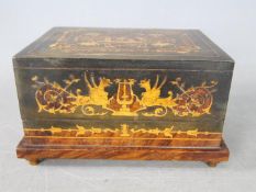 An inlaid box, approx 10 cm x 17 cm x 13