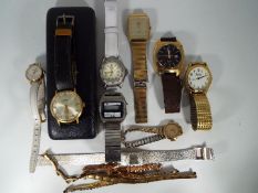 A collection of wristwatches to include a vintage Lambda digital on expanding bracelet