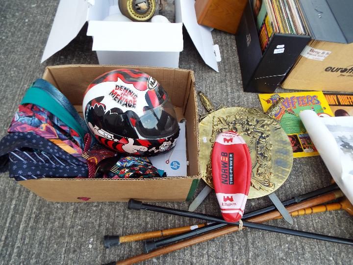 Job Lot - a large mixed lot in include walking stick, motorbike helmet, rugby ball, ties, - Image 5 of 5