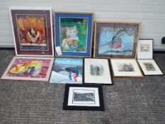 A collection of painting by R D Taylor, predominantly framed and a quantity of framed etchings.